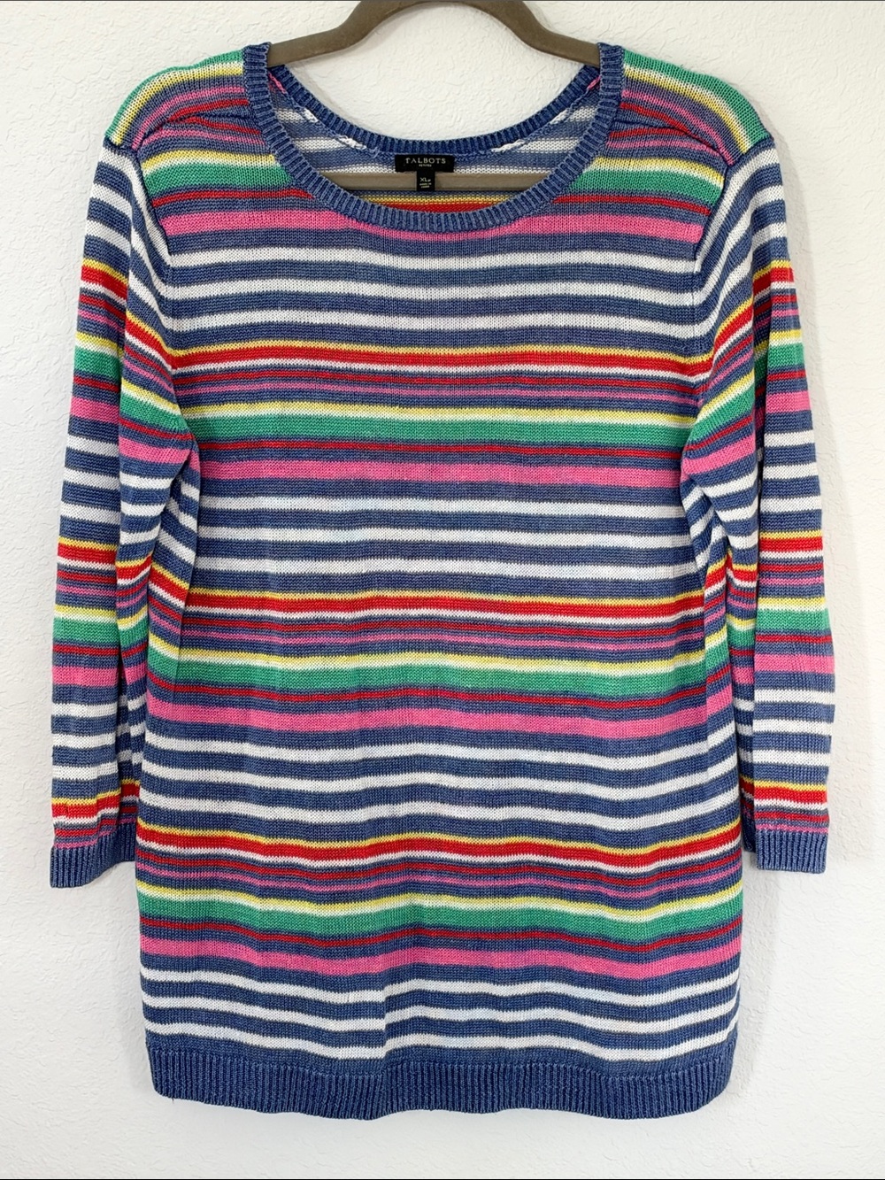 Talbots Petites XL Multicolor Striped 100% Linen Tunic Sweater Coastal